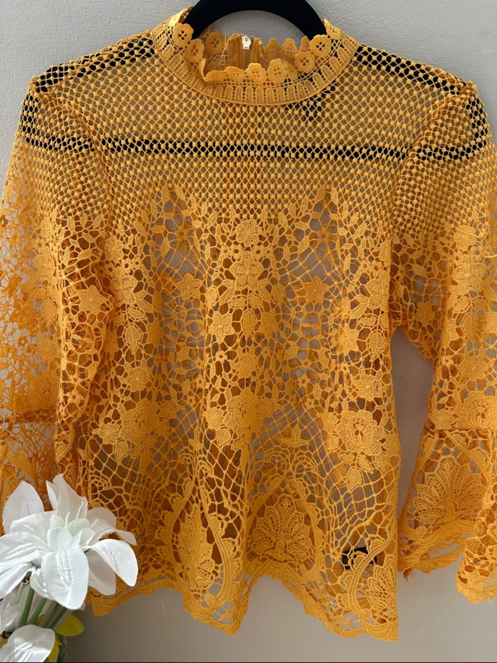 BOLD elements Crochet Floral Openwork Top in light Orange in color - Picture 4 of 9